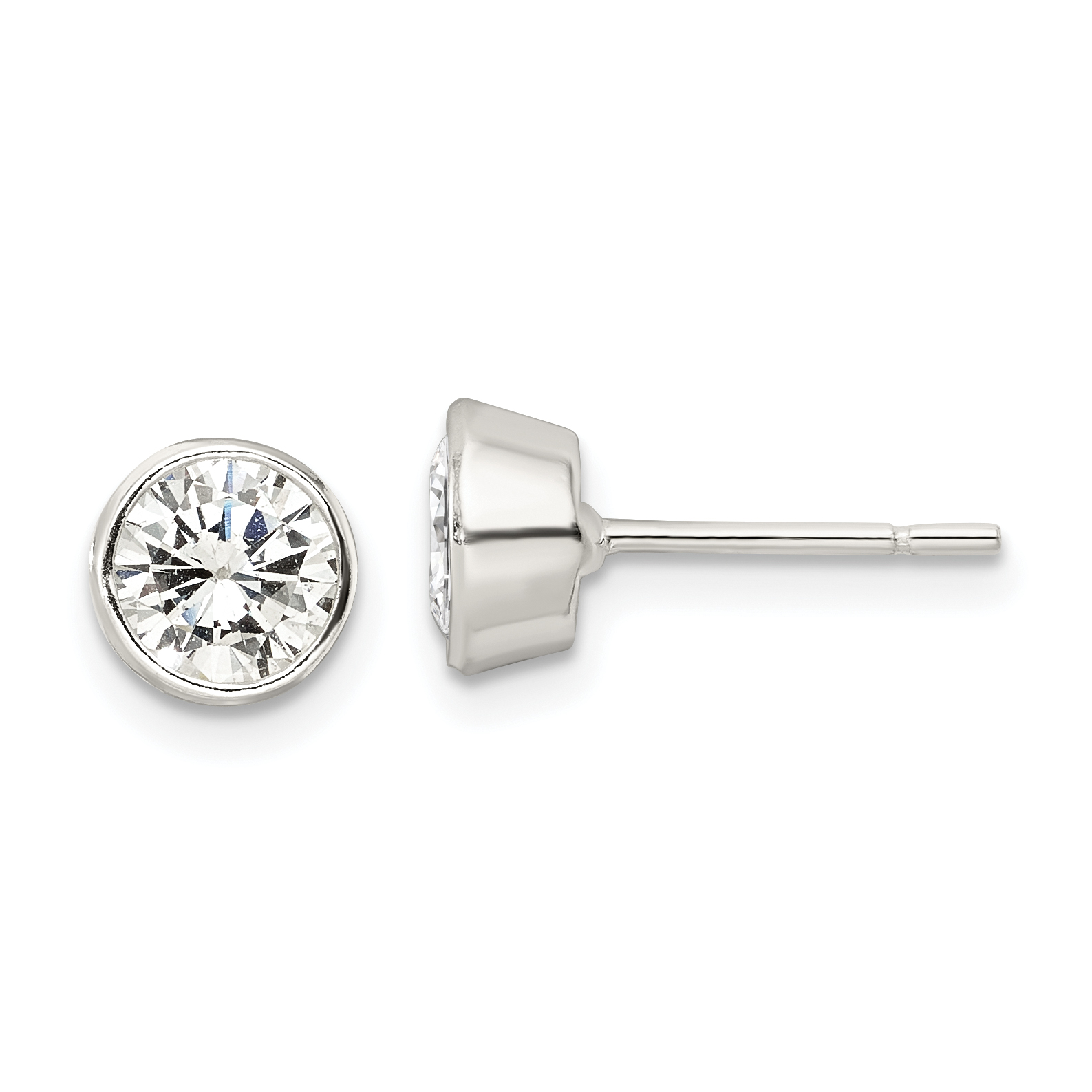 Sterling Silver Polished 6mm Round CZ Bezel Set Stud Earrings (QE16137)