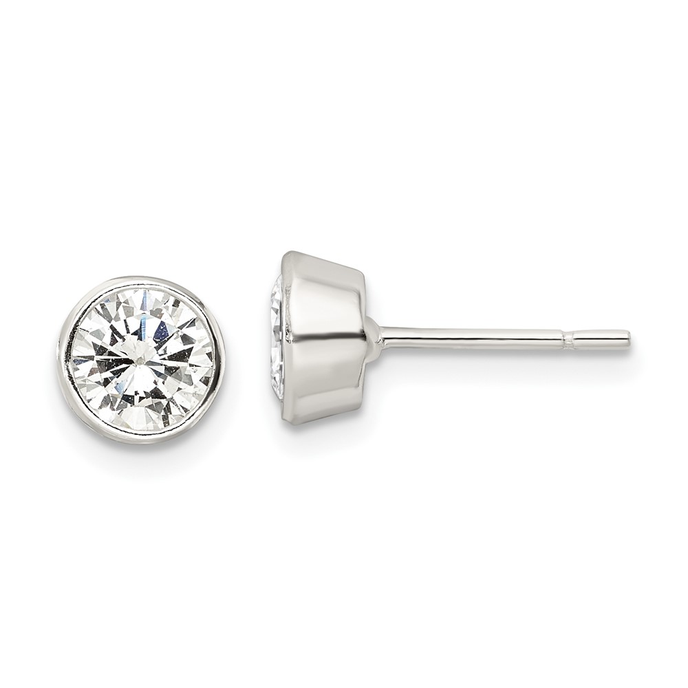 Sterling Silver Polished 6mm Round CZ Bezel Set Stud Earrings (QE16137)