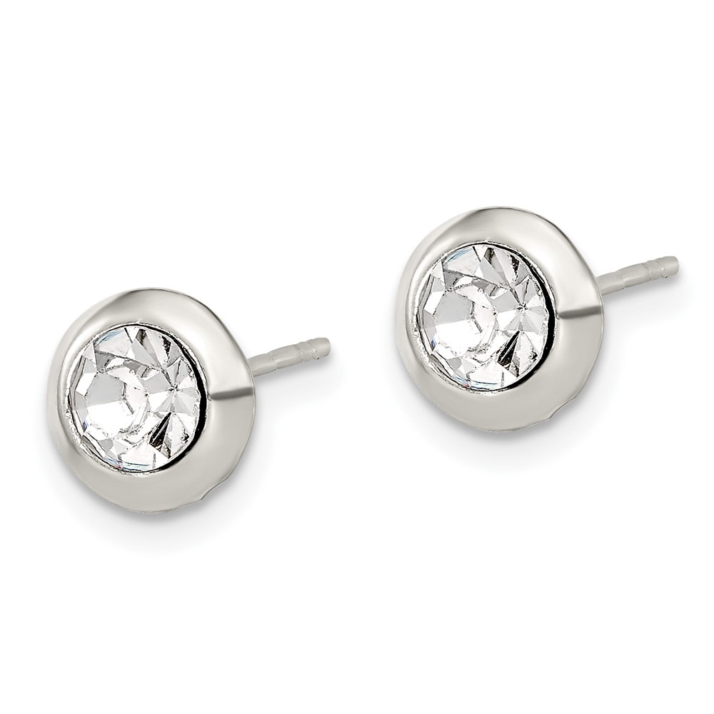 Sterling Silver Polished 8mm Round CZ Bezel Set Stud Earrings (QE16138)
