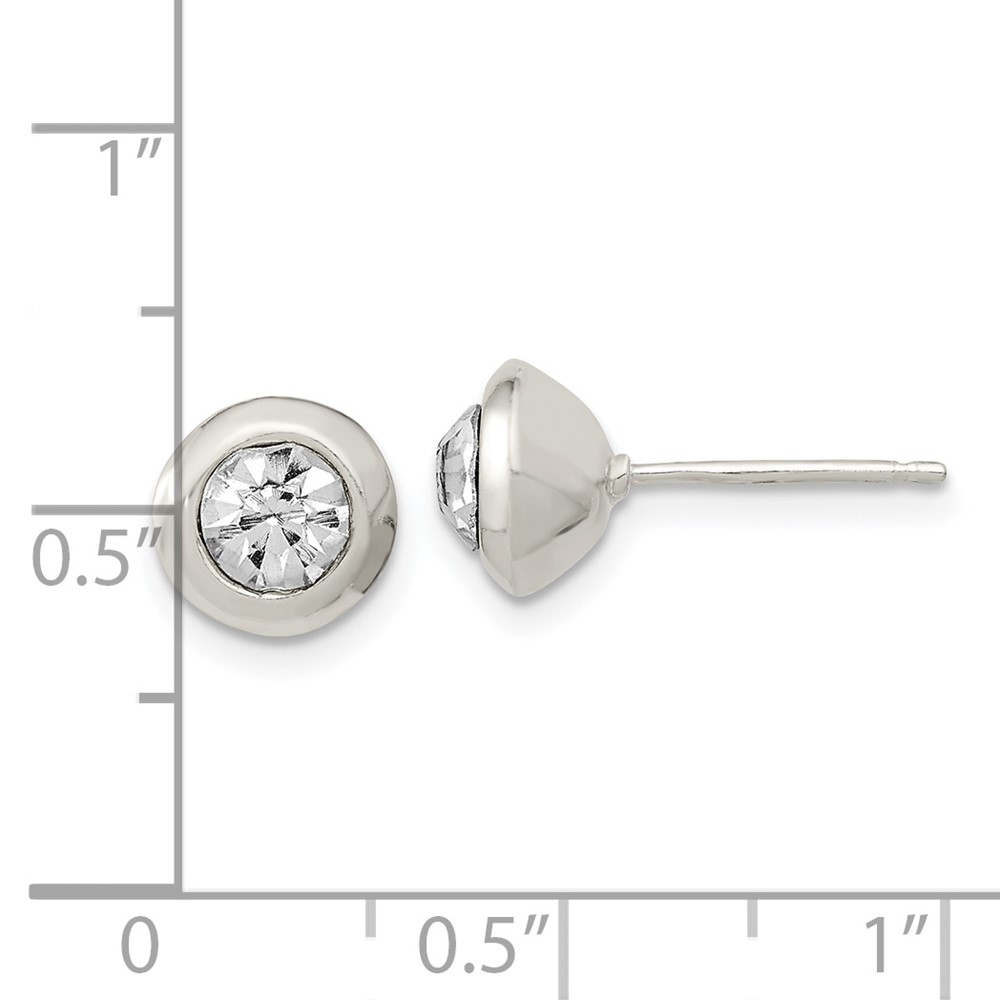 Sterling Silver Polished 8mm Round CZ Bezel Set Stud Earrings (QE16138)
