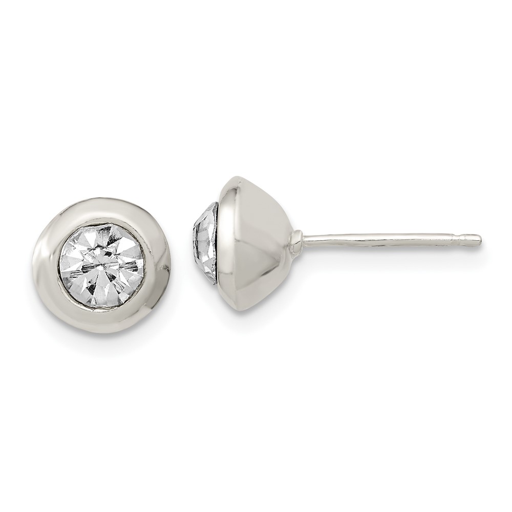 Sterling Silver Polished 8mm Round CZ Bezel Set Stud Earrings (QE16138)