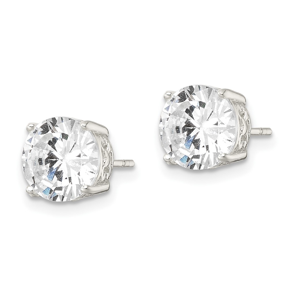 Sterling Silver Polished 8mm Round CZ Heart Basket Set Stud Earrings (QE16139)