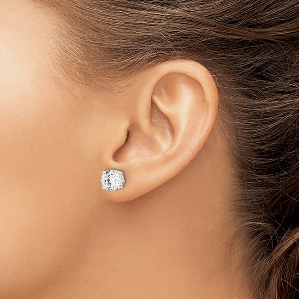 Sterling Silver Polished 8mm Round CZ Heart Basket Set Stud Earrings (QE16139)