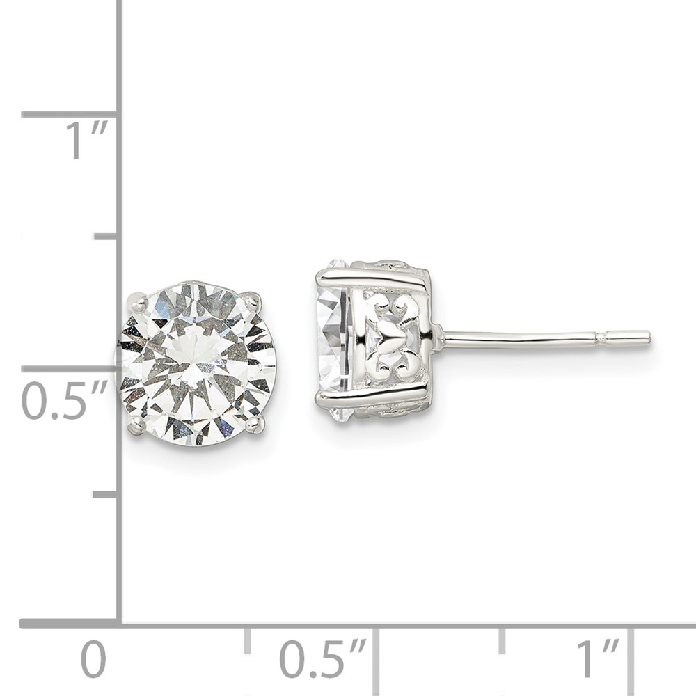 Sterling Silver Polished 8mm Round CZ Heart Basket Set Stud Earrings (QE16139)
