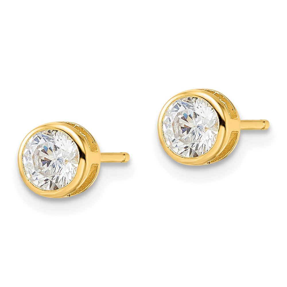 Sterling Silver Gold-tone Polished 5mm Round CZ Bezel Set Stud Earrings (QE16142)