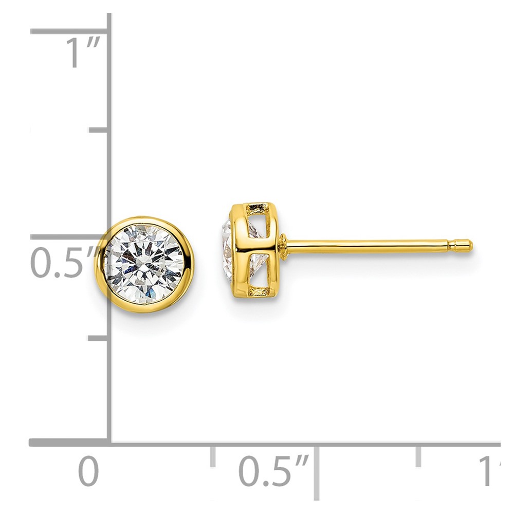 Sterling Silver Gold-tone Polished 5mm Round CZ Bezel Set Stud Earrings (QE16142)