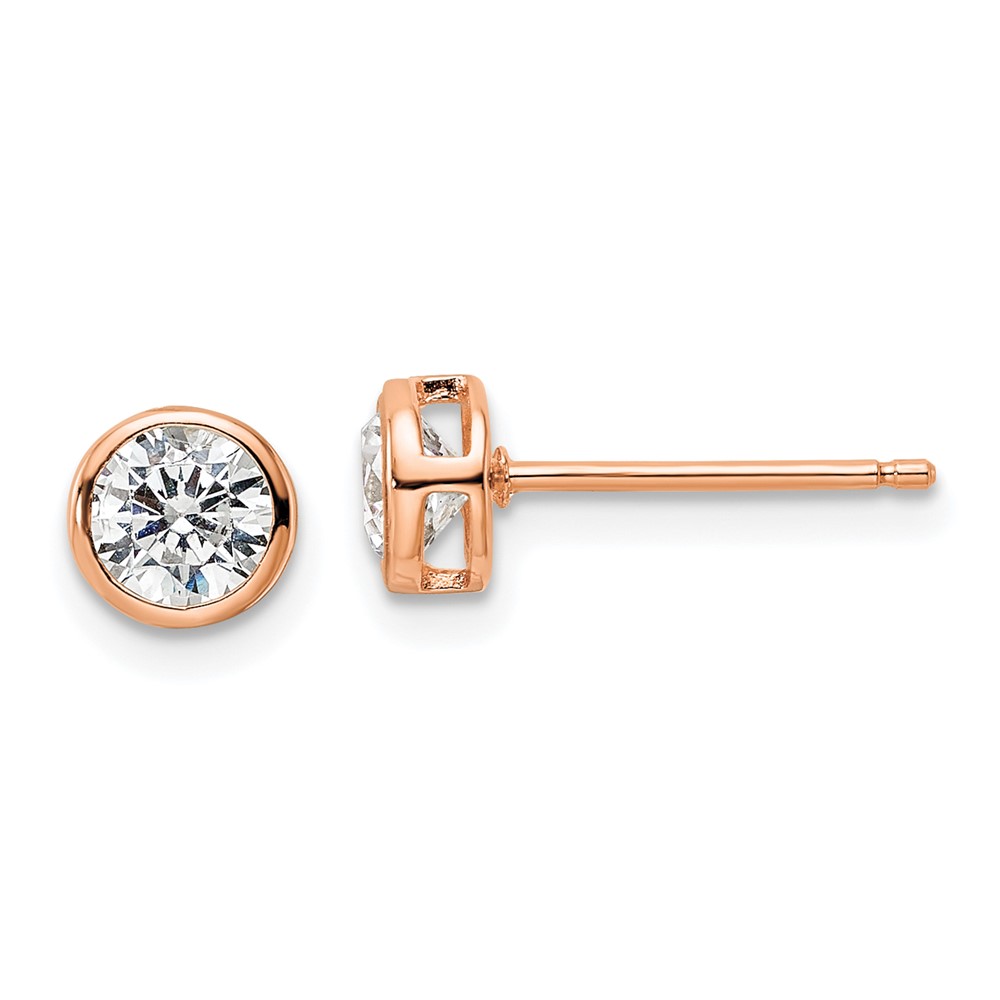 Sterling Silver Rose-tone Polished 5mm Round CZ Bezel Set Stud Earrings (QE16143)