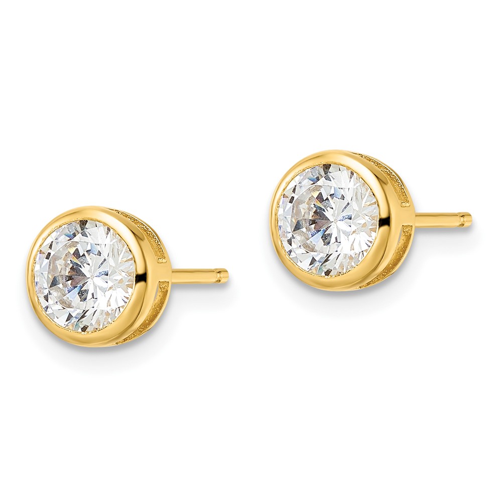 Sterling Silver Gold-tone Polished 6mm Round CZ Bezel Set Stud Earrings (QE16145)