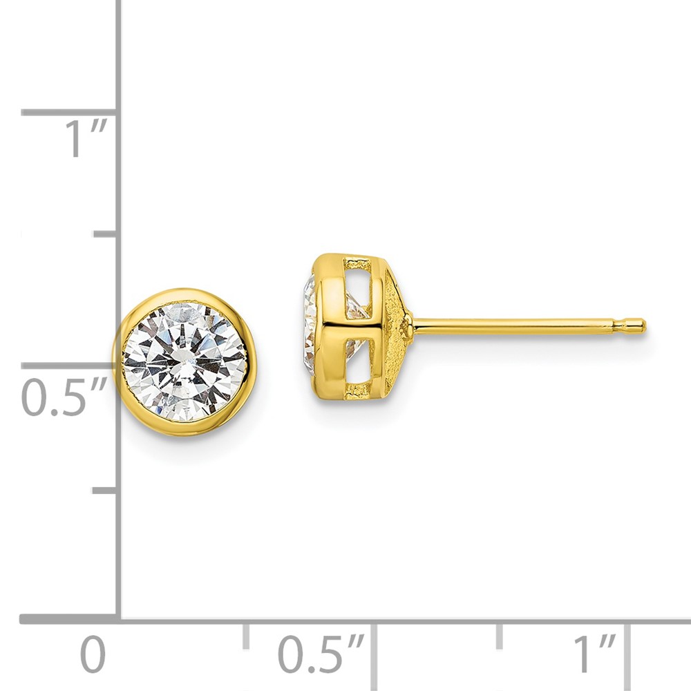 Sterling Silver Gold-tone Polished 6mm Round CZ Bezel Set Stud Earrings (QE16145)