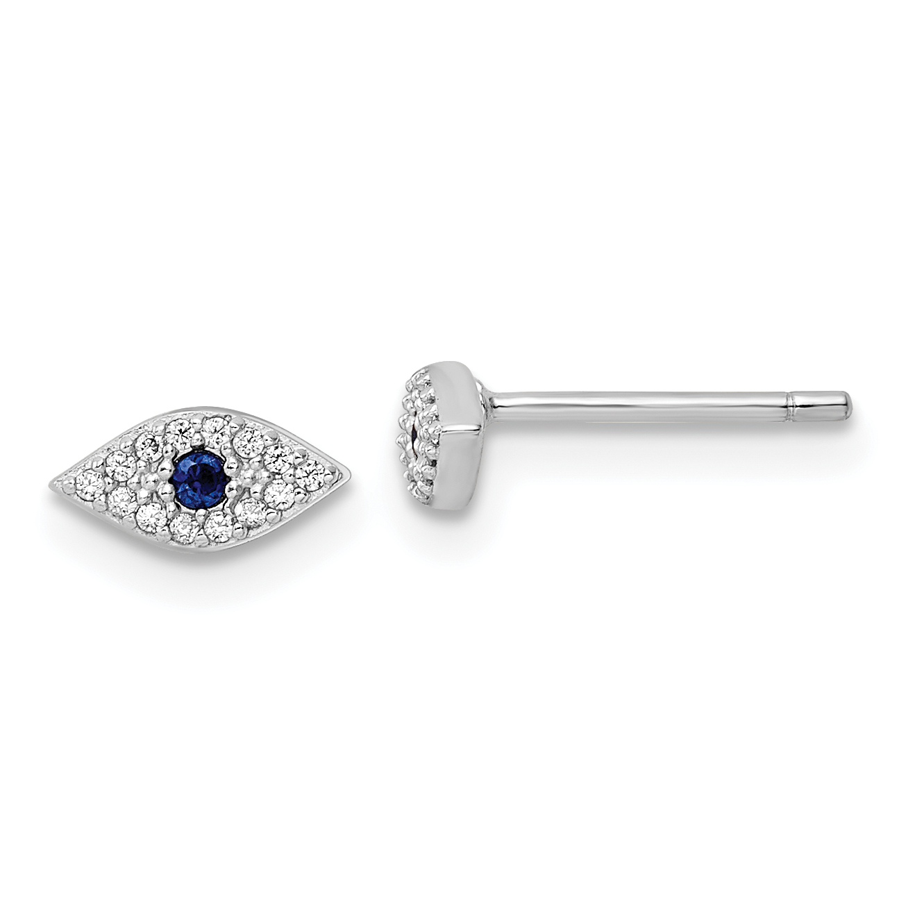 Sterling Silver Rhodium-plated Polished Blue & White CZ Eye Post Earrings (QE16148)