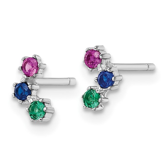 Sterling Silver Rhodium-plated Polished Multi-color CZ Post Earrings