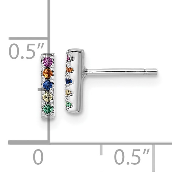 Sterling Silver Rhodium-plated Polished Multi-color CZ Bar Post Earrings