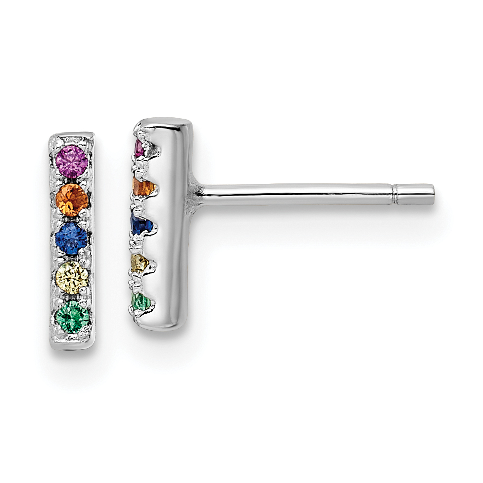 Sterling Silver Rhodium-plated Polished Multi-color CZ Bar Post Earrings (QE16150)