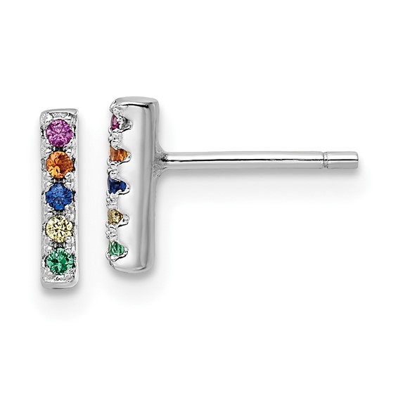 Sterling Silver Rhodium-plated Polished Multi-color CZ Bar Post Earrings