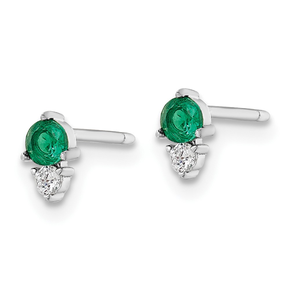 Sterling Silver Rhodium-plated Polished Green & White CZ Post Earrings (QE16155)