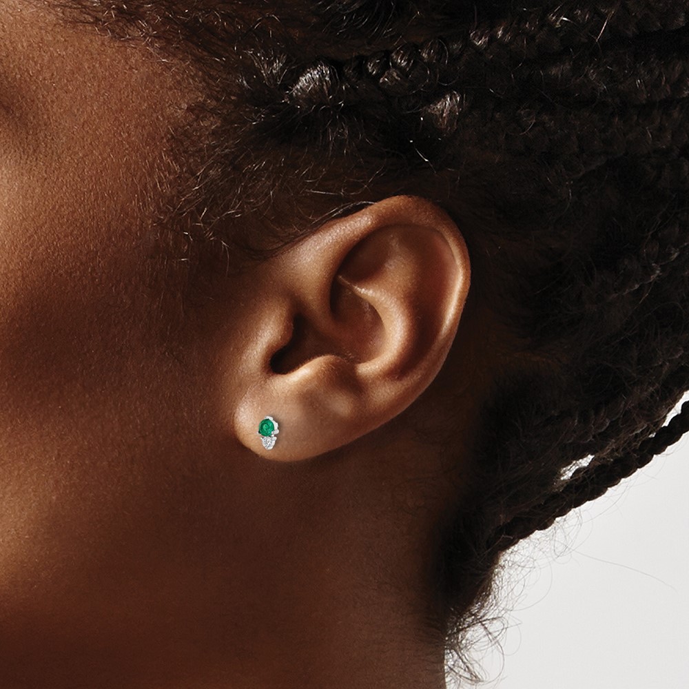 Sterling Silver Rhodium-plated Polished Green & White CZ Post Earrings (QE16155)