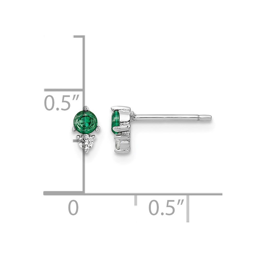 Sterling Silver Rhodium-plated Polished Green & White CZ Post Earrings (QE16155)