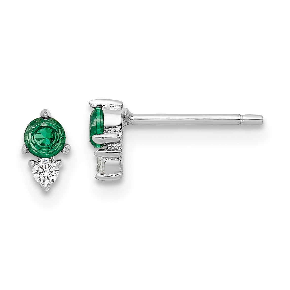 Sterling Silver Rhodium-plated Polished Green & White CZ Post Earrings (QE16155)