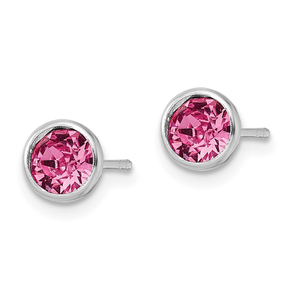 Sterling Silver Rhod-plated Polished 5mm Pink Crystal Bezel Stud Earrings (QE16161)