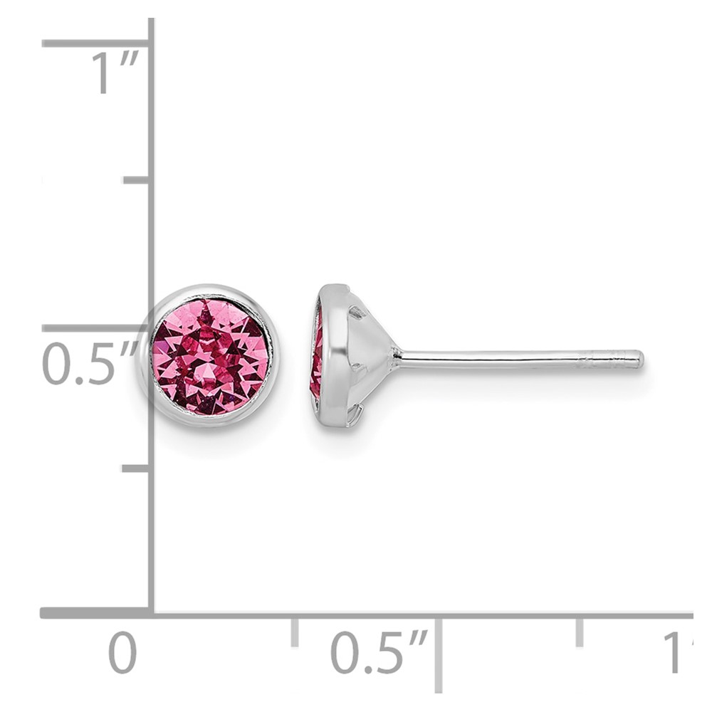Sterling Silver Rhod-plated Polished 5mm Pink Crystal Bezel Stud Earrings (QE16161)