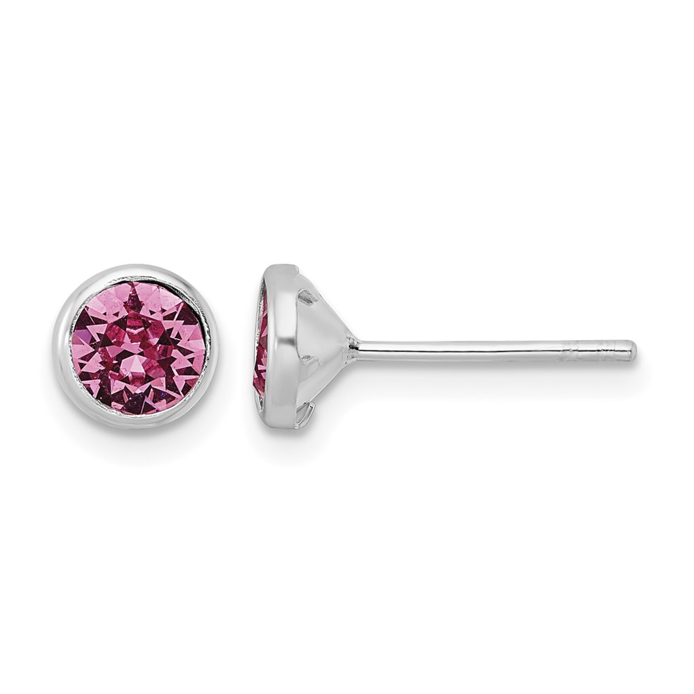 Sterling Silver Rhod-plated Polished 5mm Pink Crystal Bezel Stud Earrings (QE16161)