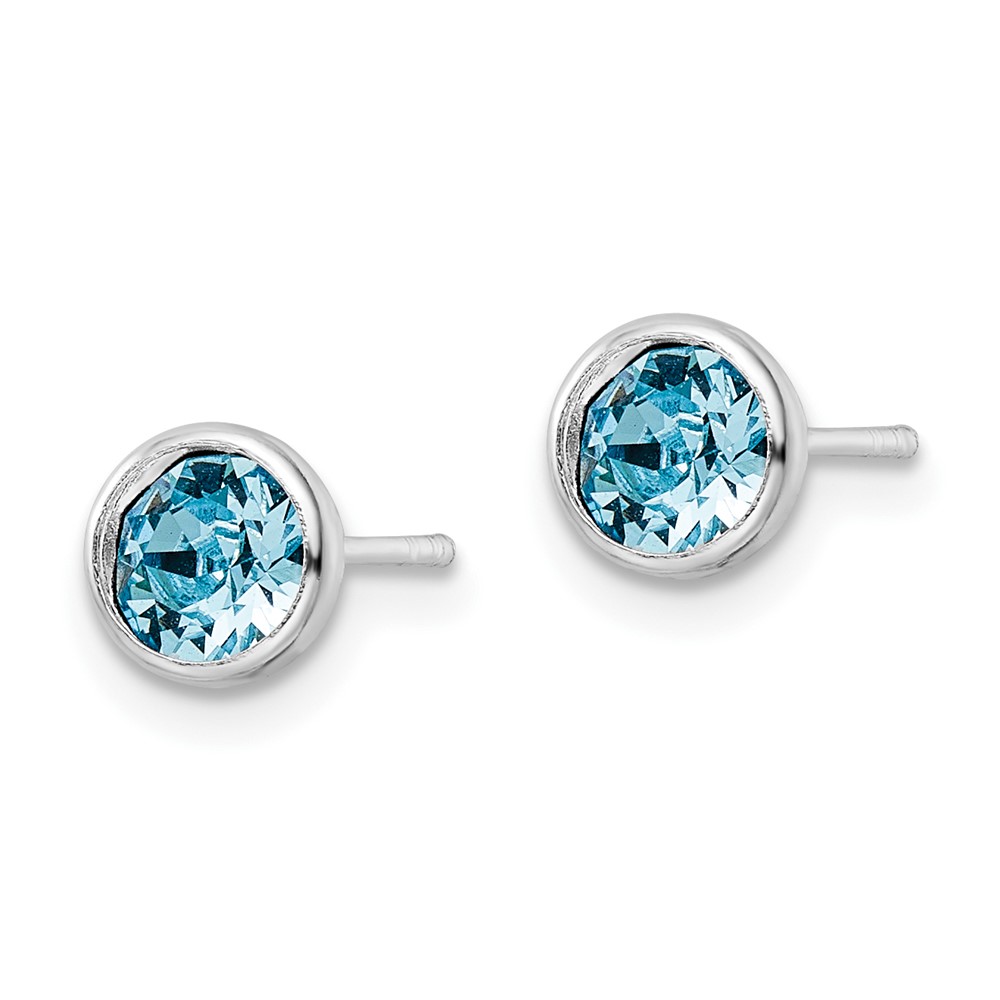 Sterling Silver Rhodium-plated Polished Blue Crystal Bezel Stud Earrings (QE16162)
