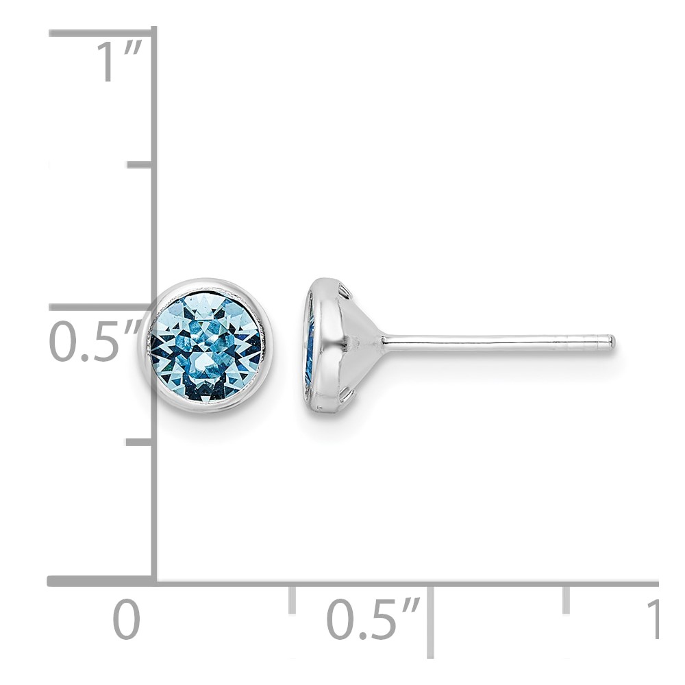 Sterling Silver Rhodium-plated Polished Blue Crystal Bezel Stud Earrings (QE16162)