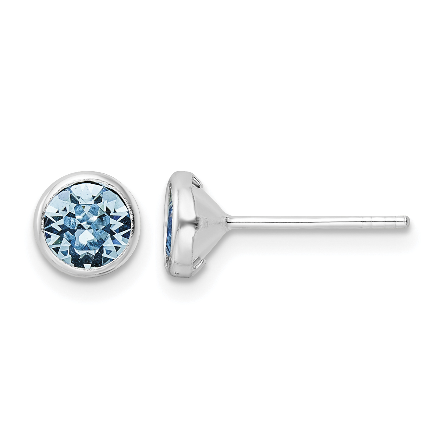 Sterling Silver Rhodium-plated Polished Blue Crystal Bezel Stud Earrings (QE16162)