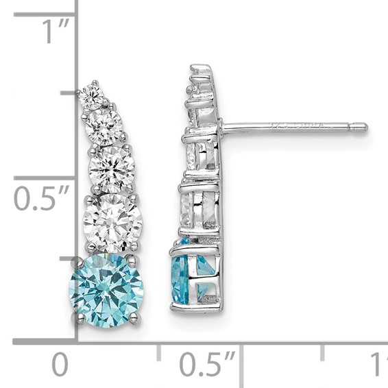 Sterling Silver Rhodium-plated Blue & Clear Graduated CZ Post Earrings