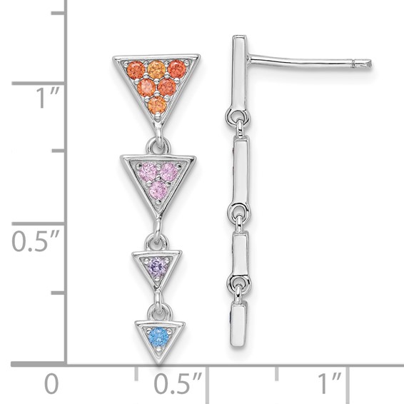 Sterling Silver Rhodium-plated Multicolor CZ Post Dangle Earrings