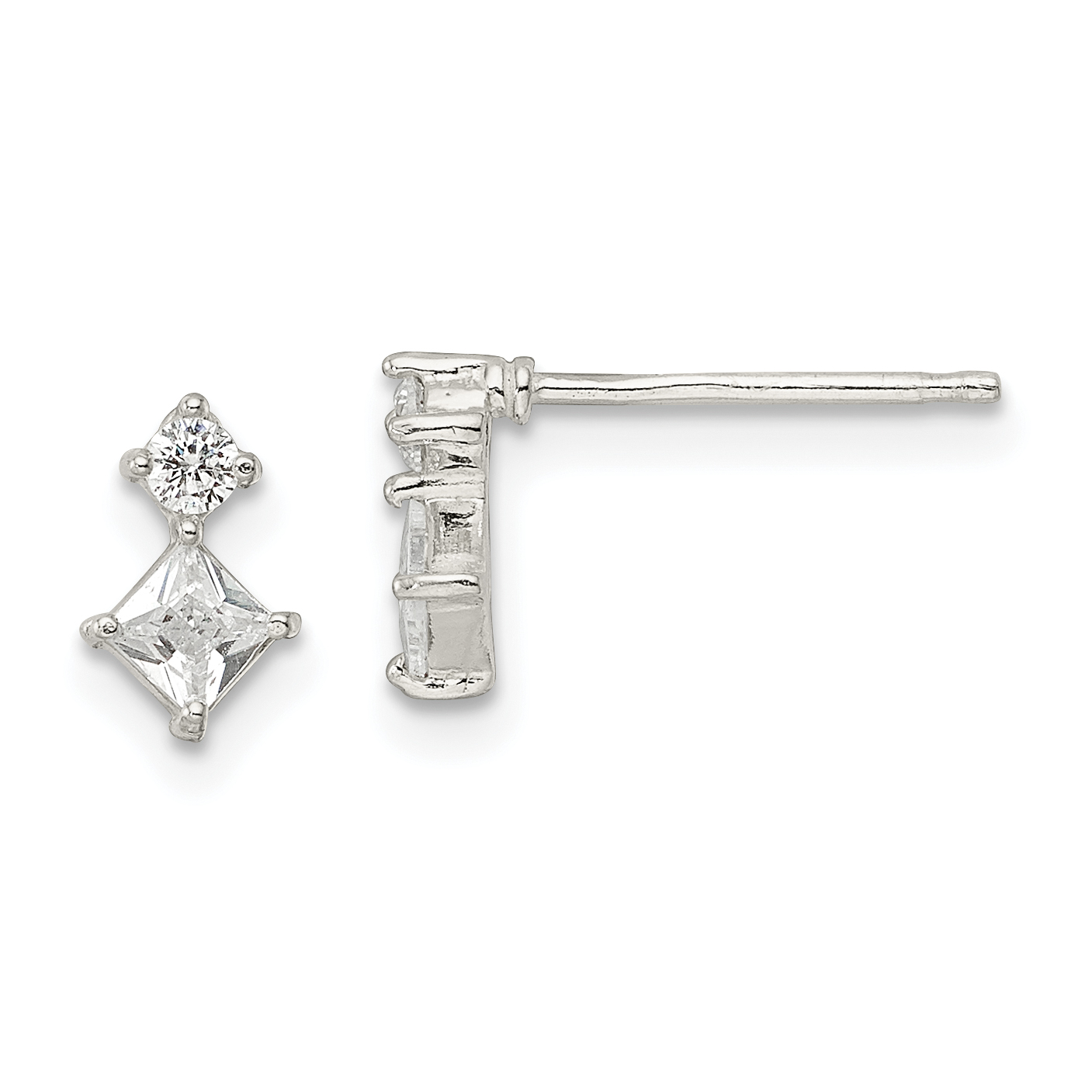Sterling Silver Polished Two Square CZ Post Earrings (QE16176)