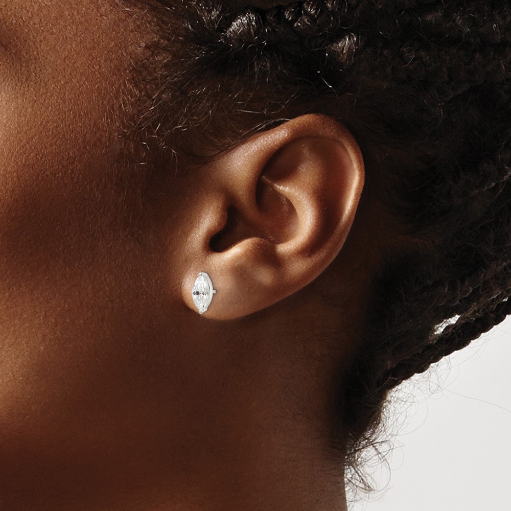 Sterling Silver Polished 9x4mm Marquise CZ Stud Earrings (QE16179)