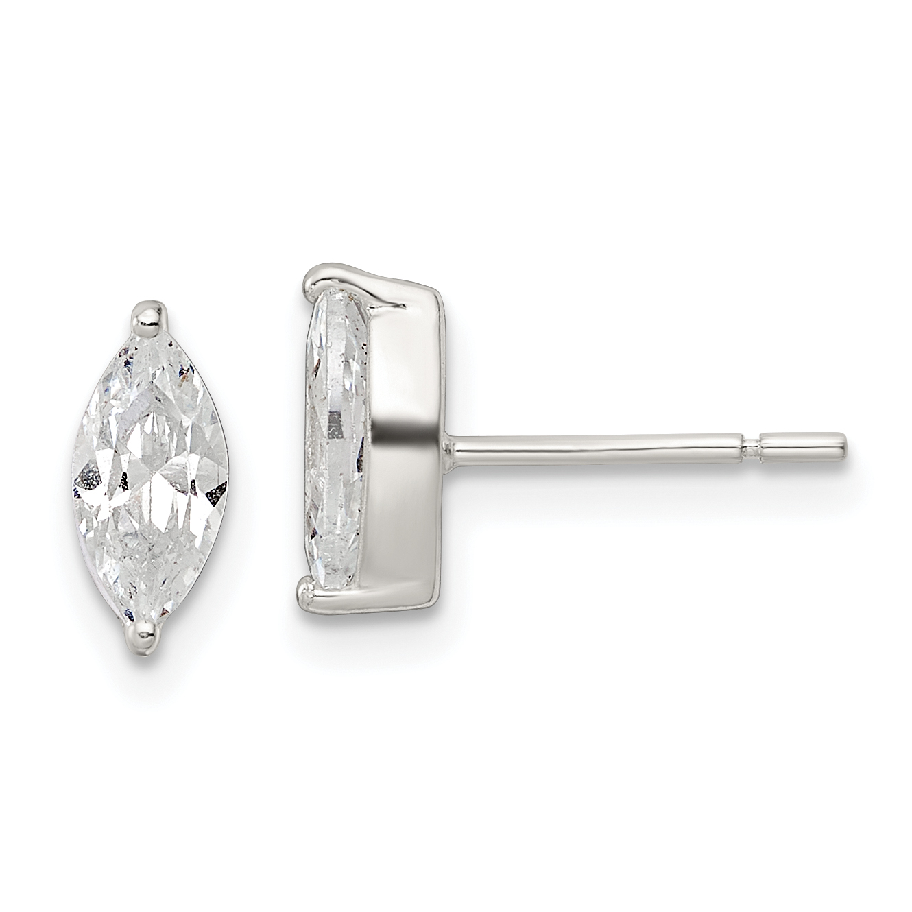 Sterling Silver Polished 9x4mm Marquise CZ Stud Earrings (QE16179)