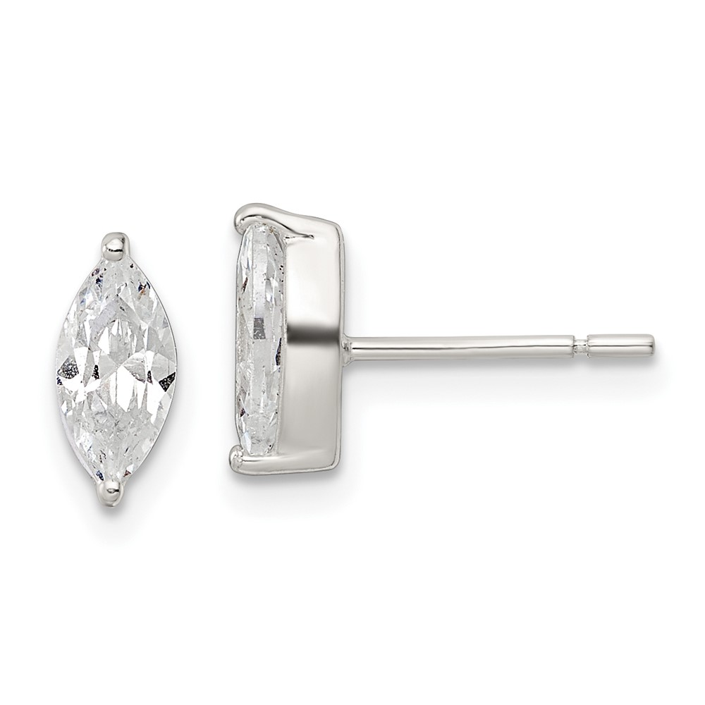 Sterling Silver Polished 9x4mm Marquise CZ Stud Earrings (QE16179)
