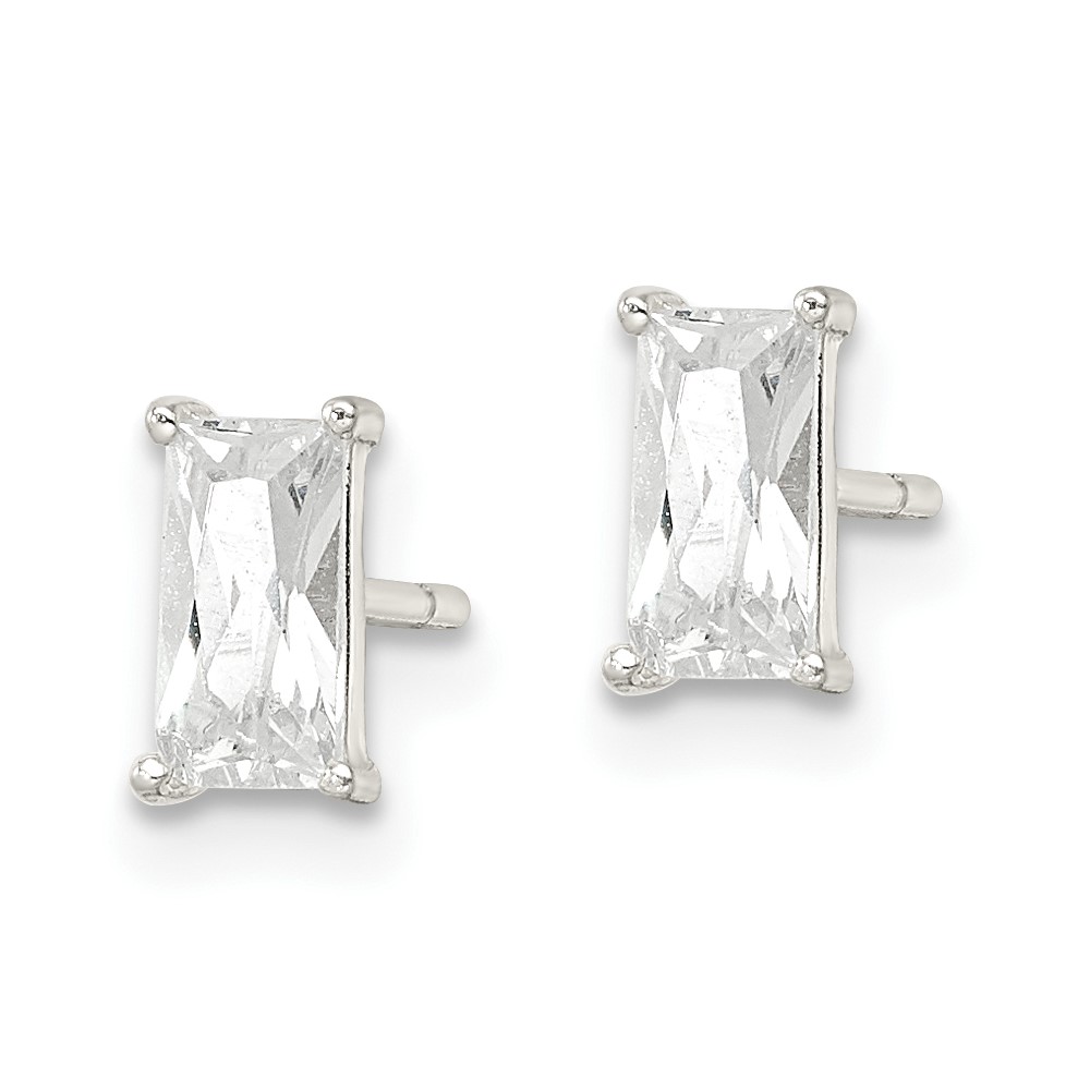 Sterling Silver Polished 6x3mm Emerald-shape CZ Stud Earrings (QE16183)