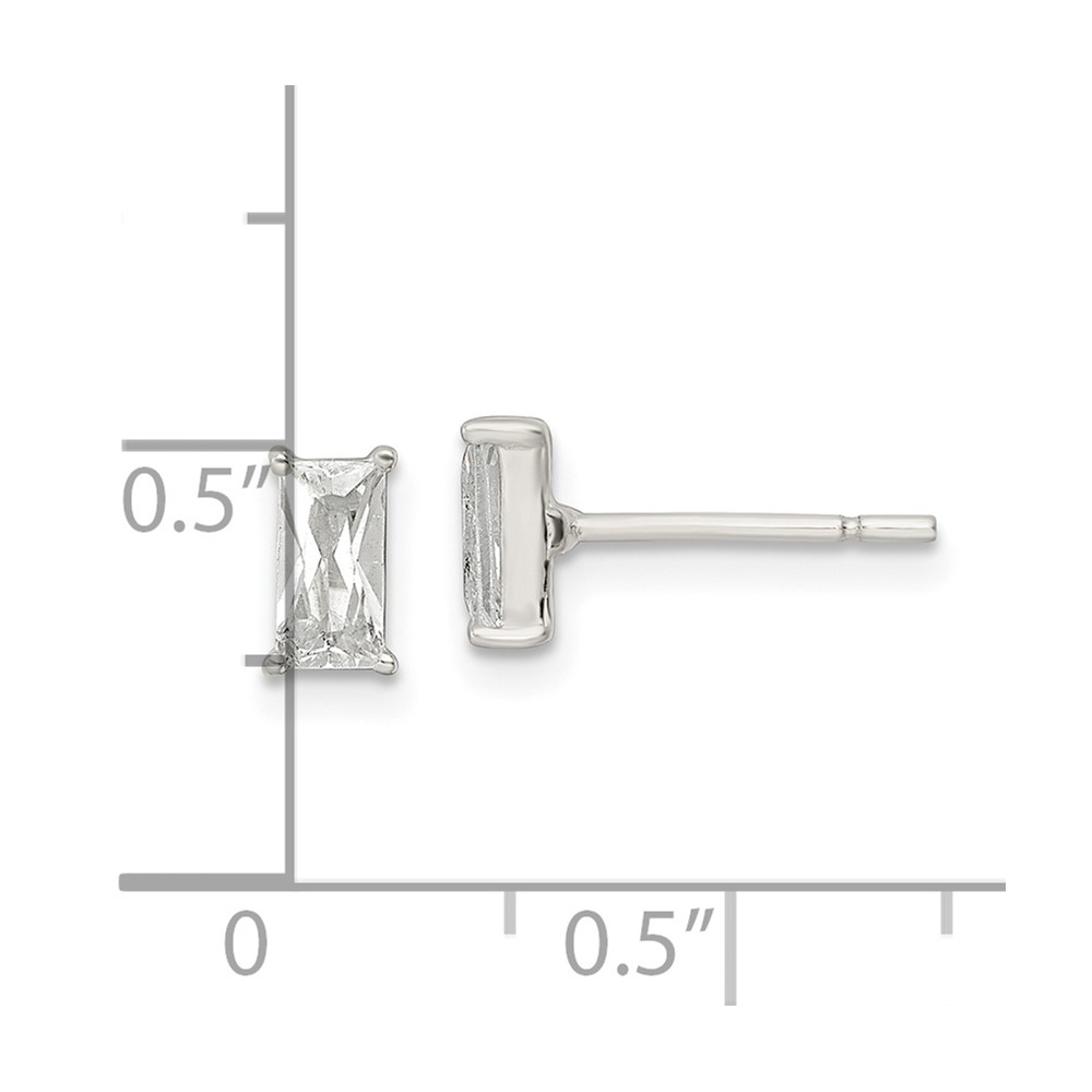 Sterling Silver Polished 6x3mm Emerald-shape CZ Stud Earrings (QE16183)