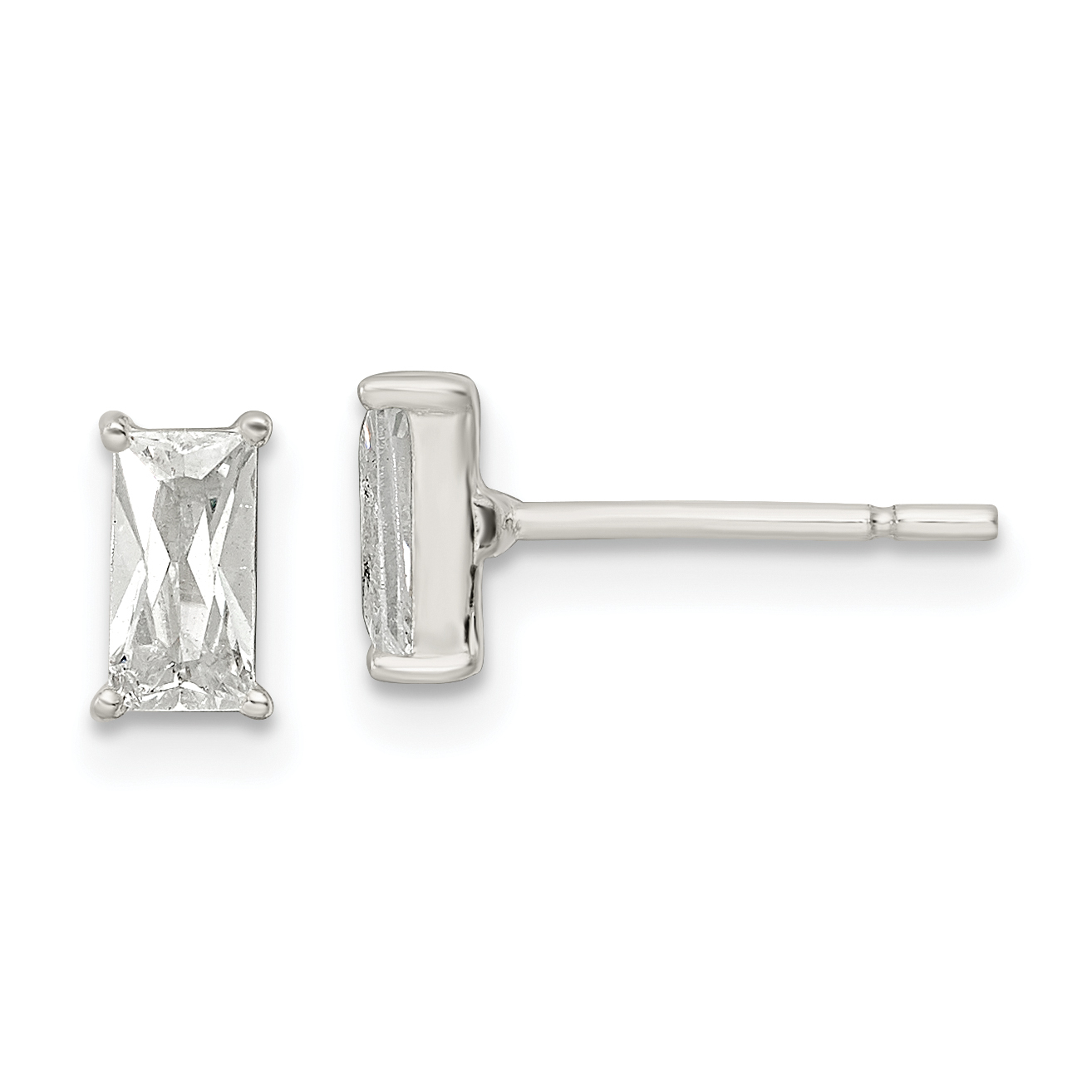 Sterling Silver Polished 6x3mm Emerald-shape CZ Stud Earrings (QE16183)