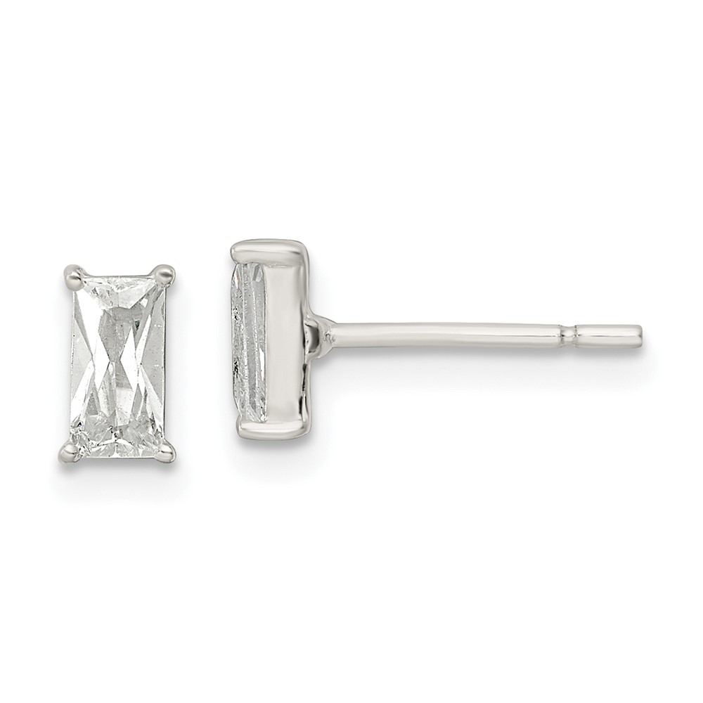 Sterling Silver Polished 6x3mm Emerald-shape CZ Stud Earrings (QE16183)