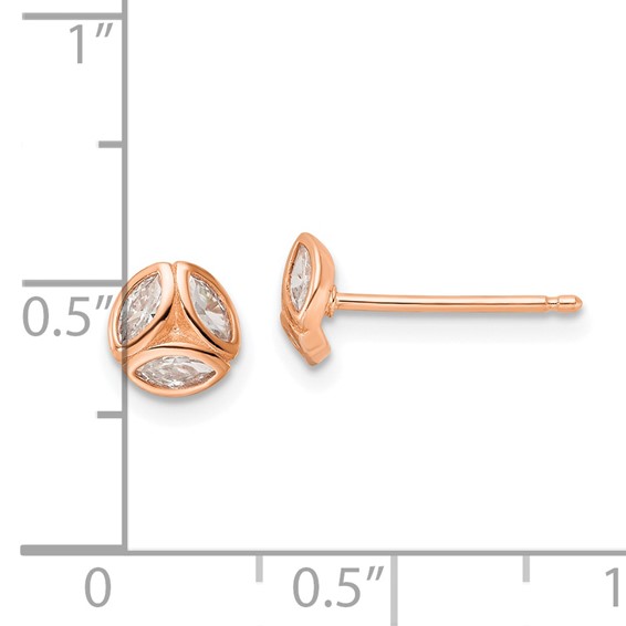 Sterling Silver Rose-tone Polished CZ Circle Post Earrings