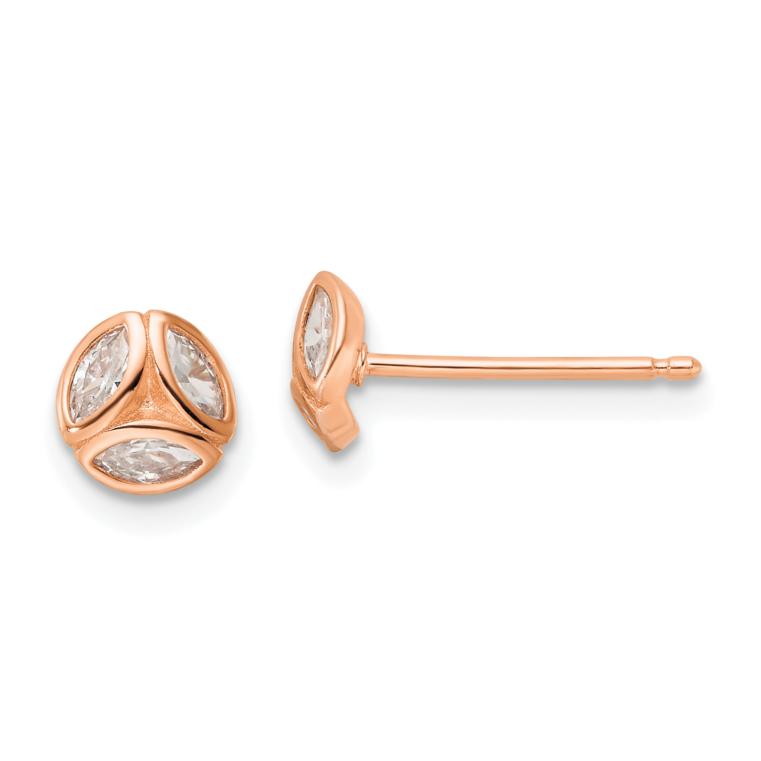 Sterling Silver Rose-tone Polished CZ Circle Post Earrings (QE16187)