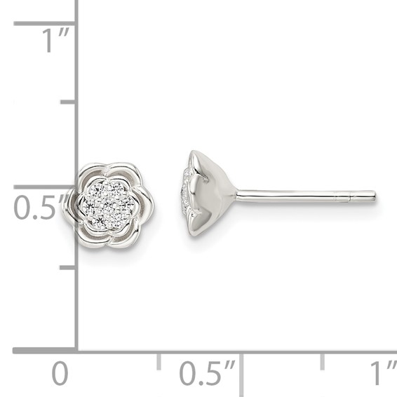 Sterling Silver Polished Floral CZ Post Earrings
