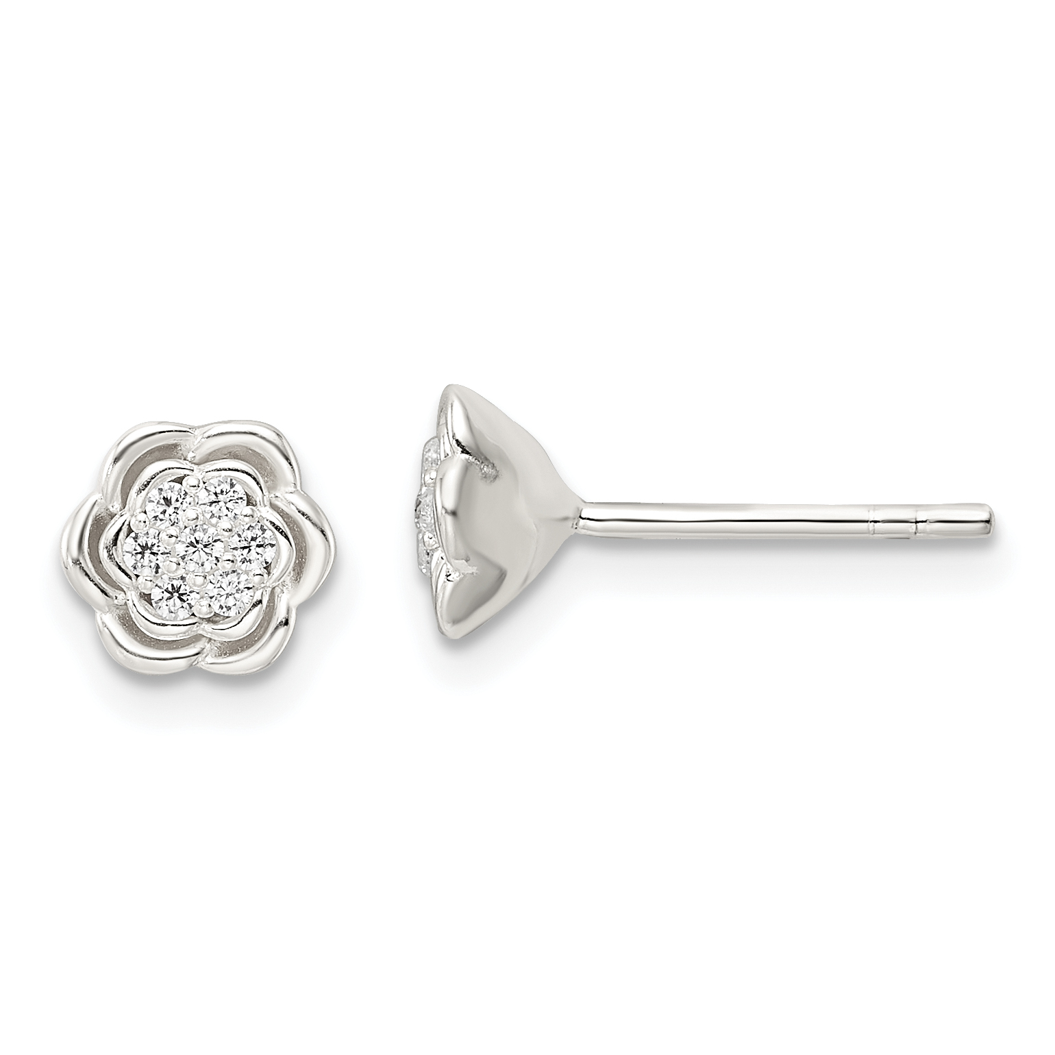 Sterling Silver Polished Floral CZ Post Earrings (QE16191)