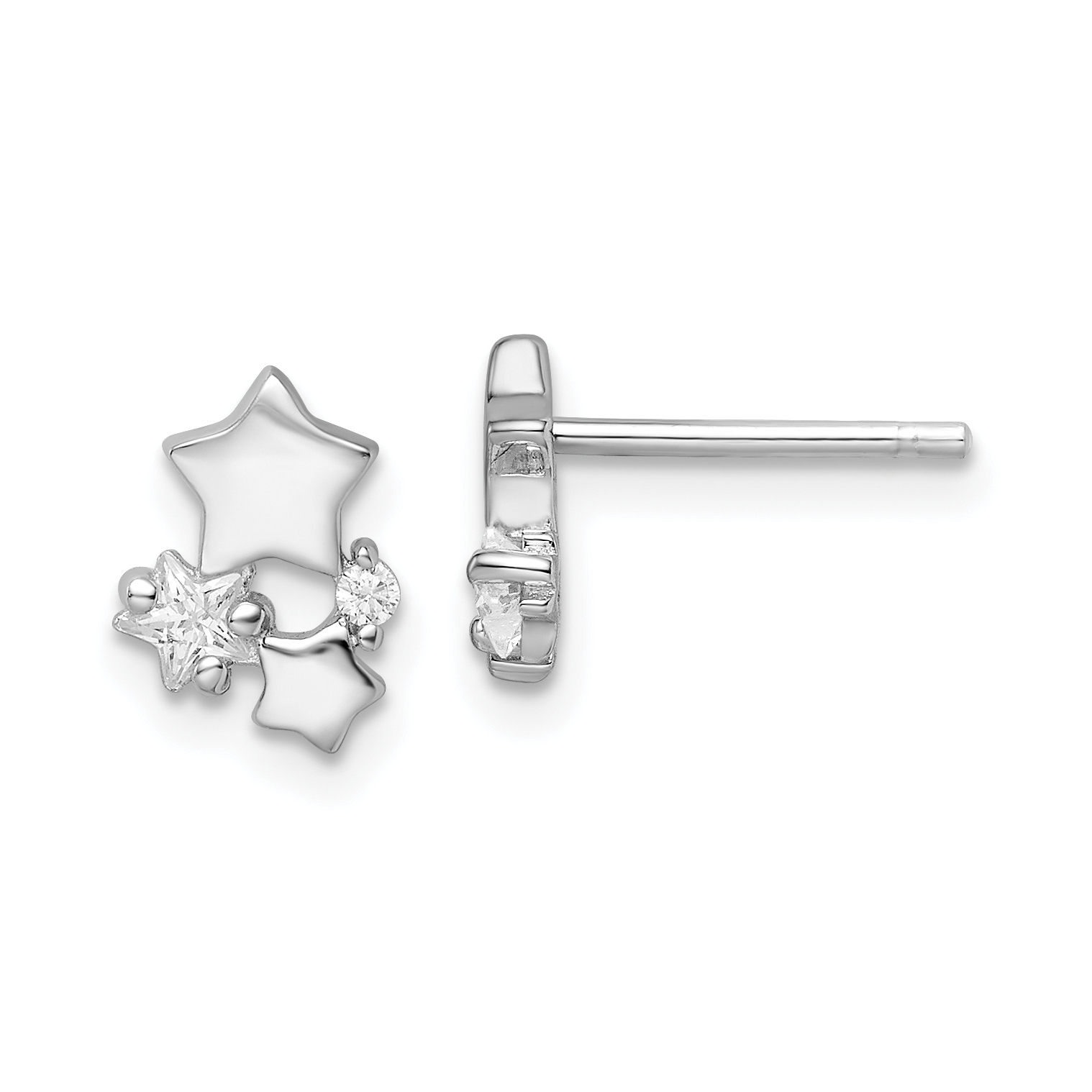Sterling Silver Rhodium-plated Polished CZ Stars Post Earrings (QE16192)