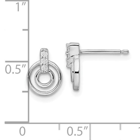 Sterling Silver Rhodium-plated Polished CZ Circles Post Earrings