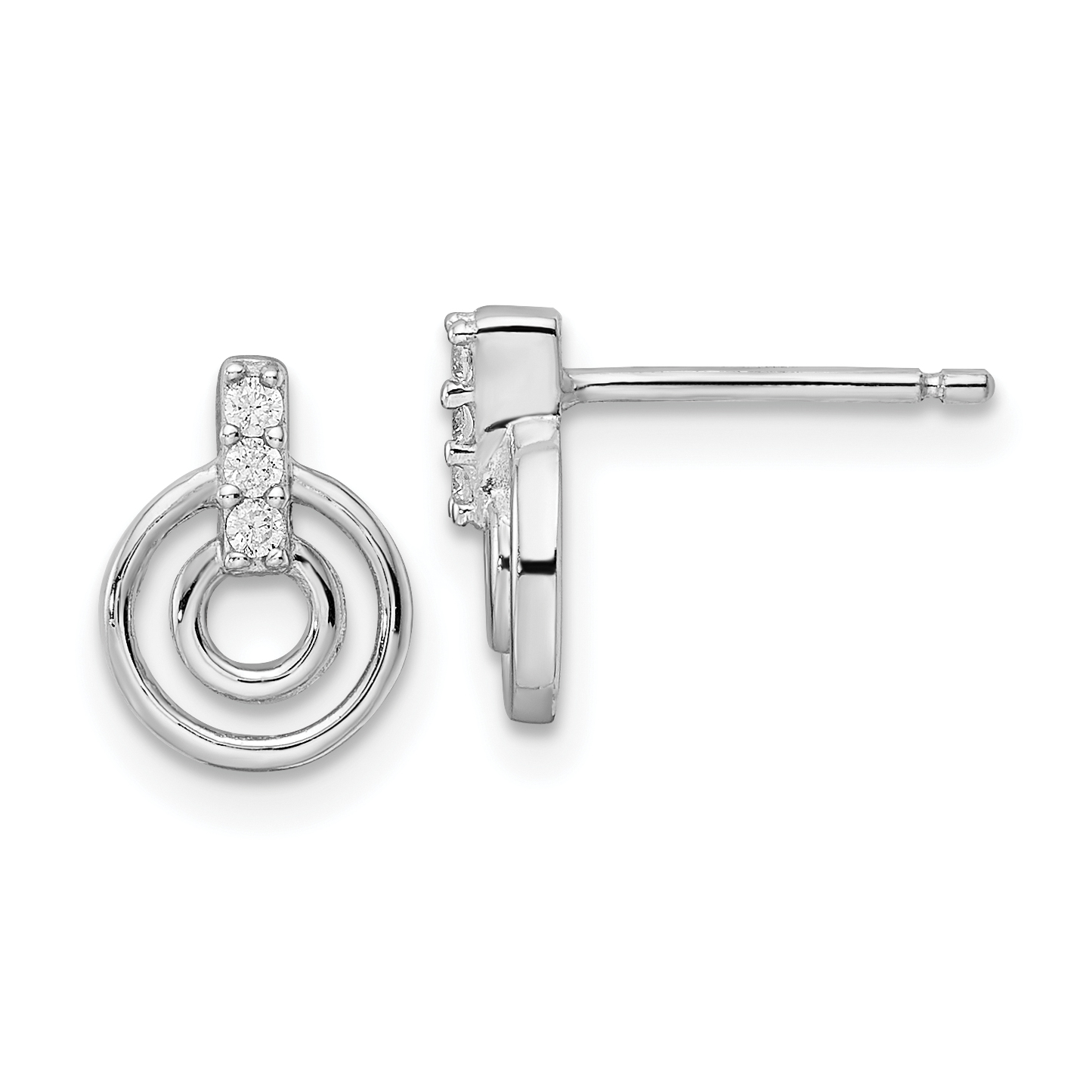 Sterling Silver Rhodium-plated Polished CZ Circles Post Earrings (QE16194)
