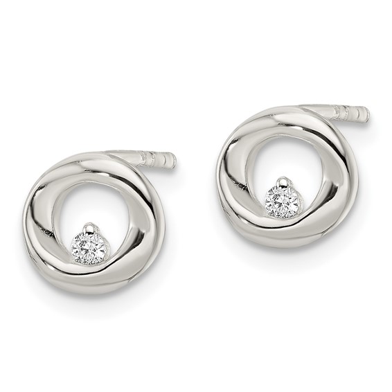 Sterling Silver Polished CZ Circle Post Earrings