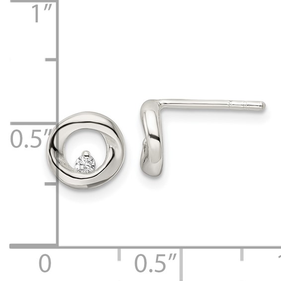 Sterling Silver Polished CZ Circle Post Earrings