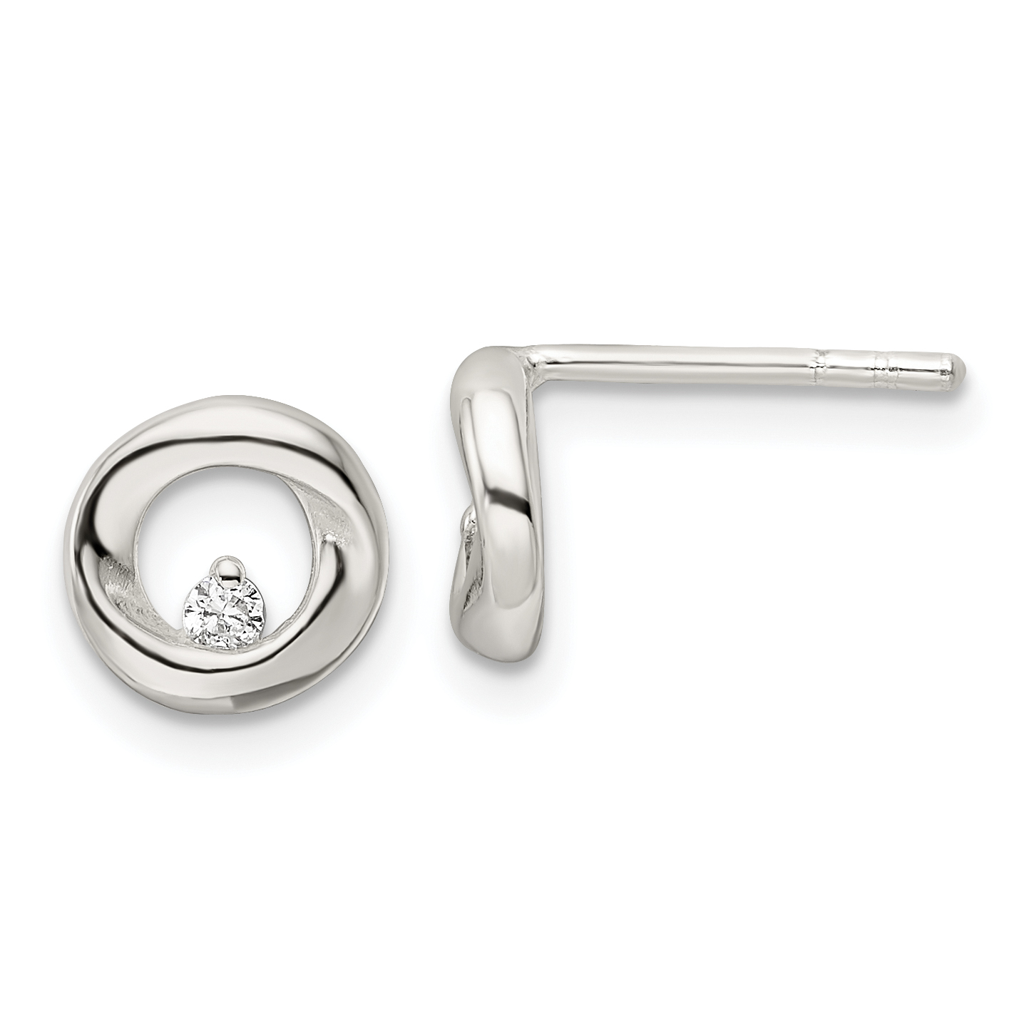 Sterling Silver Polished CZ Circle Post Earrings (QE16196)