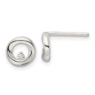 Sterling Silver Polished CZ Circle Post Earrings