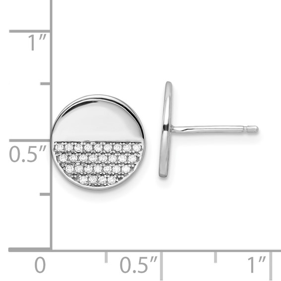 Sterling Silver Rhodium-plated Polished CZ Disc Post Earrings
